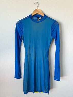 H&M Blue Long Sleeve Sheer Mesh Dress